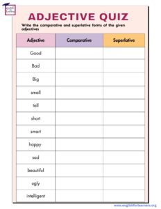 Adjectives Quiz Comparative & Superlative