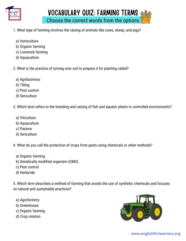 farming vocabulary worksheet, farming terms