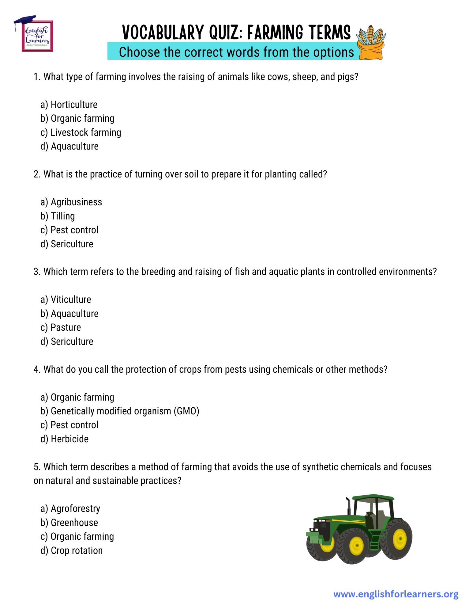 farming term quiz, farming vocabulary worksheet, words related to farming and agriculture