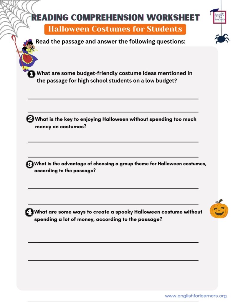 halloween for students reading comprehension, halloween reading worksheet, reading worksheet about halloween,