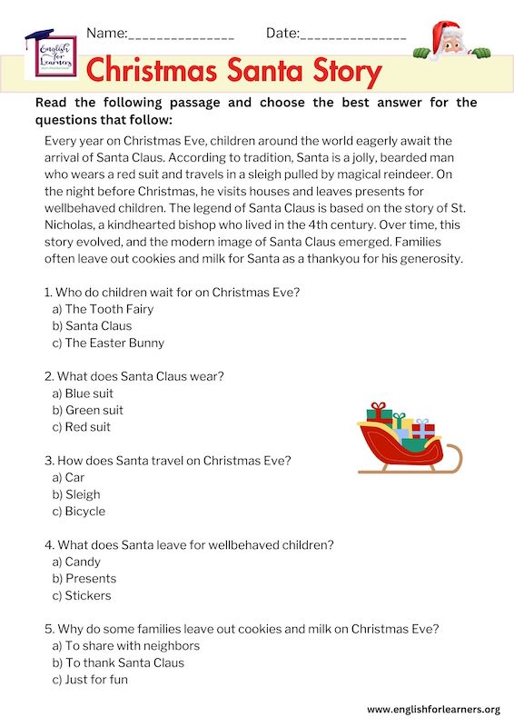 santa reading comprehension, reading comprehension christmas 