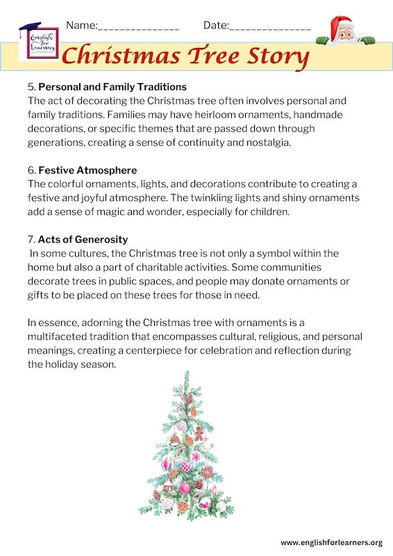 Christmas reading comprehension passage, 