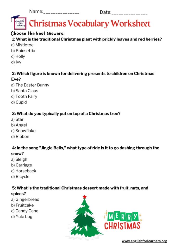 Christmas Vocabulary worksheet, Christmas quiz