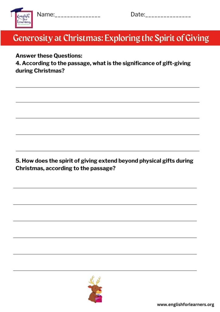 reading comprehension Christmas gifts, 