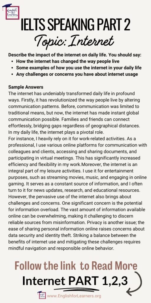 Internet IELTS Speaking Test part 2, IELTS Cue Card question Internet, 
