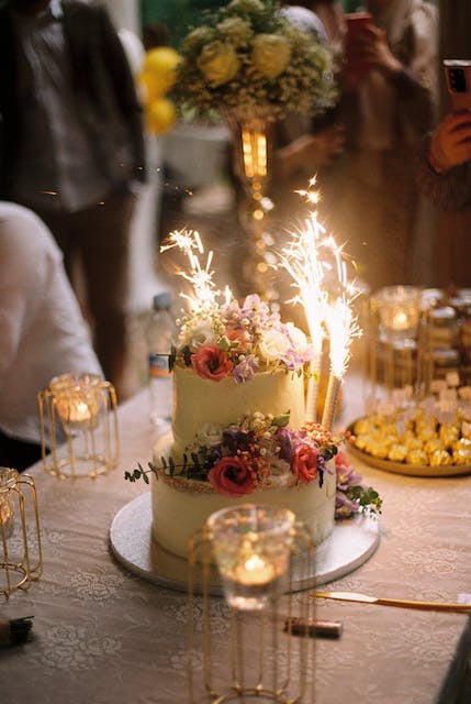  image description of a wedding cake, how to describe an image example, describe an image sample,