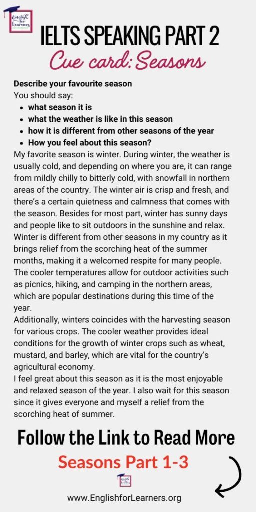 seasons cue card IELTS, IELTS Speaking Cue Card Seasons, favourite season IELTS Cue Card,