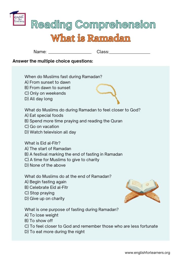 Ramadan reading passage, reading passage about Ramadan 